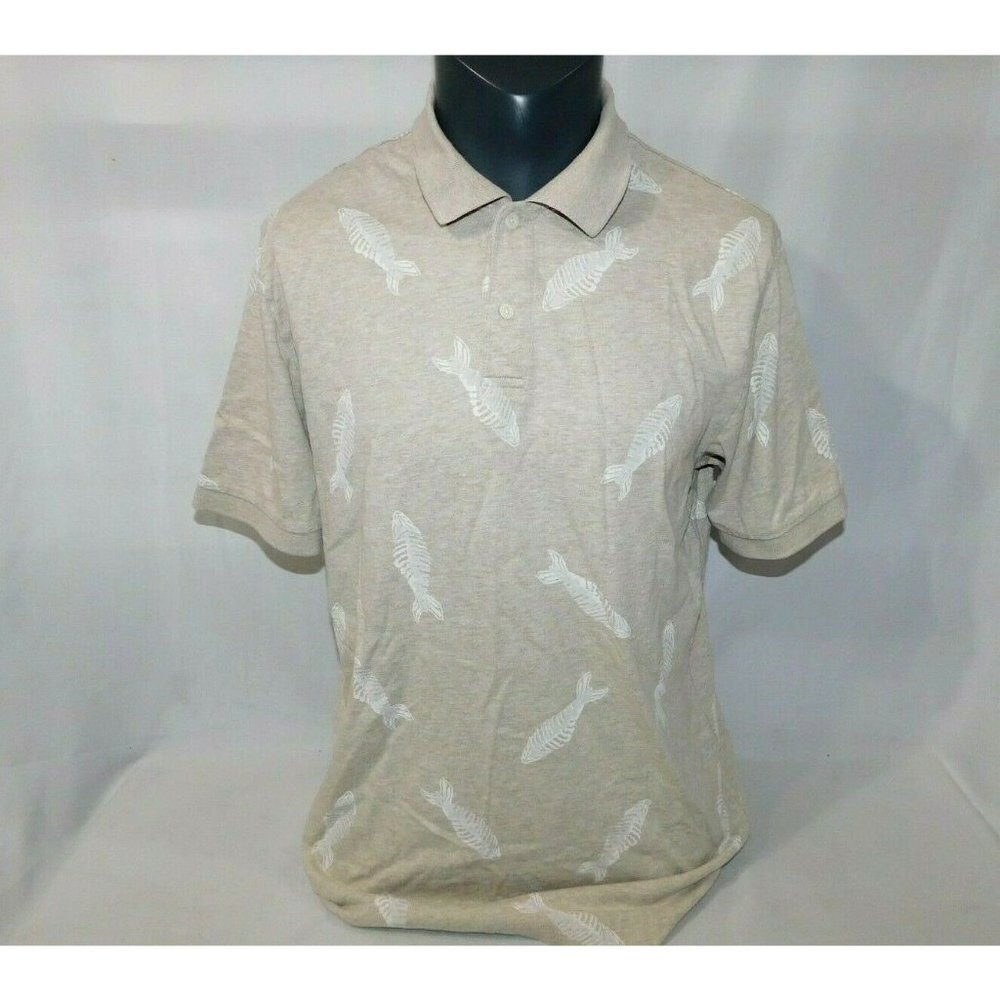 Chaps Light Brown Beige Fishbone Pattern Polo Shirt Short sleeve Mens L